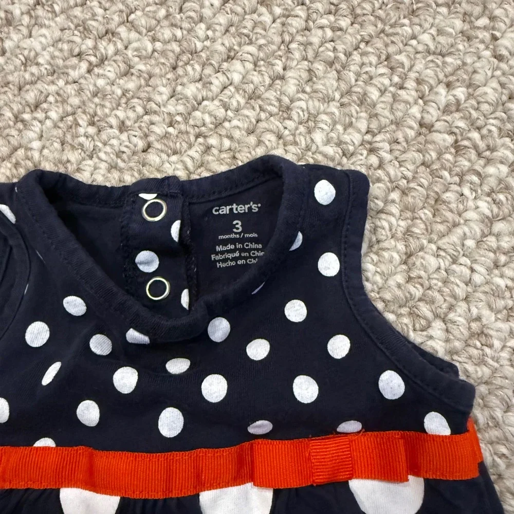 Carters‎ Baby Girls Navy White Polka Dot Dress Bloomer Set Size 3 Months